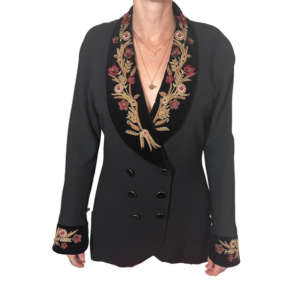 Vintage 90’s Karl Lagerfeld Black embroidered double breasted Suit Jacket
